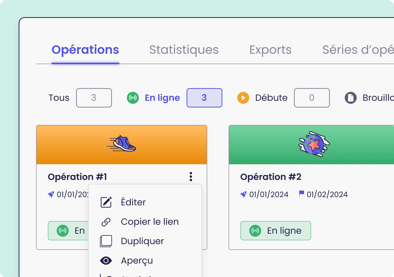 Listes des opérations